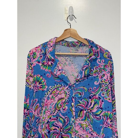 Lilly Pulitzer Multcolor Mermaid Grotto Long Sleeve Button-Up Shirt Women's Size - Picture 2 of 8